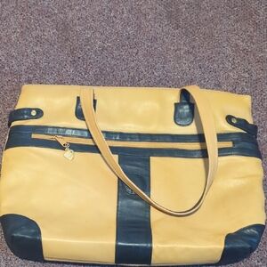 Vintage Brio Tan & Black Leather Tote Handbag - Classic Style!